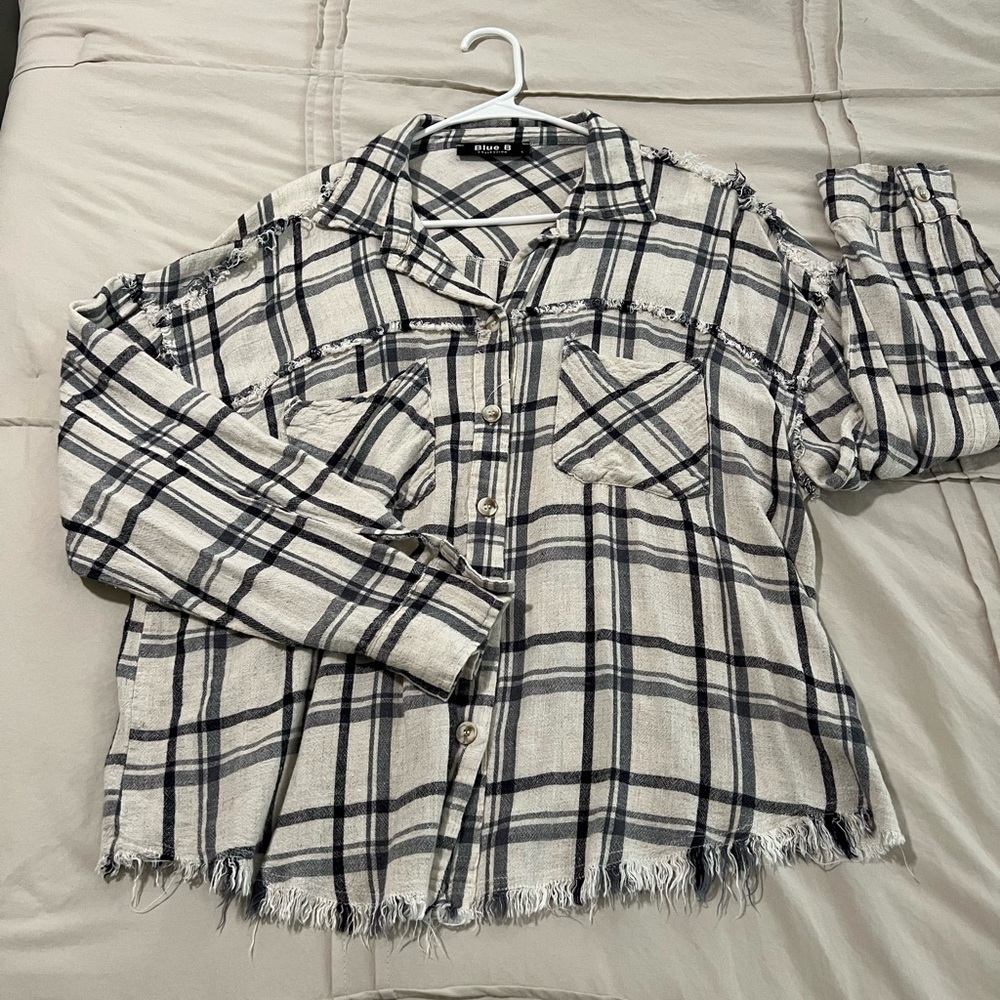 Black and White Plaid Button-Up Shirt